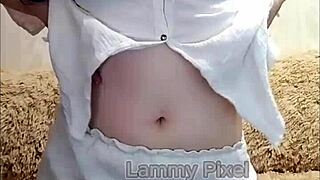 Damn, horny brunette Lammy Pixel strips lingerie and flaunts huge ass!