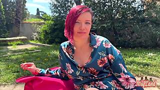 whoa, margot the fiery redhead gets pounded by two massive cocks in lingerie threesome