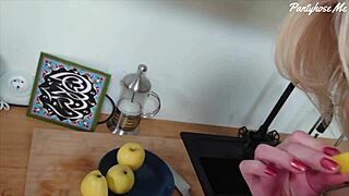 Mature Milf in Pantyhose Drops Lunch Duty for POV Blowjob Cumshot Facial