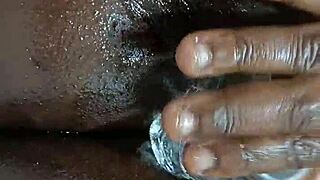 watch these ebony sluts double penetrate with huge dildos squirting