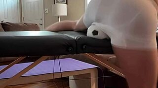 Skinny neighbor STRETCHES groin in TIGHT SPANDEX shorts with soccer ball on stool