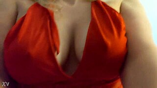 Blonde Bombshell Fucks in Red Lingerie Showing Off Massive Tits