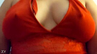 Blonde Bombshell Fucks in Red Lingerie Showing Off Massive Tits