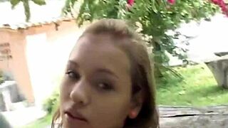damn selina this 18 yo petite brunette is stripping outdoors teasing that big black monster cock before fucking it hard