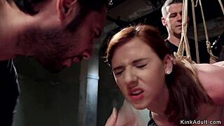 feel the thrill as bound redhead slave's tied tits heave during rough anal training and hardcore submission