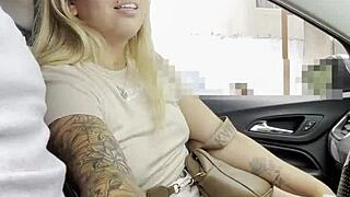 random curvy blonde climbs in my car for blowjob cumshot facial swallow