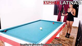 Colombian Mariana Martix strips for soldier's huge cock pool game in Spanish heat