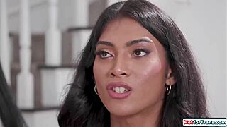 Stepdad ravages asian trans stepdaughter's ass alongside her shemale bff!
