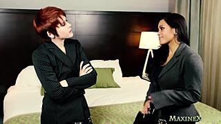 Beautiful curvy asian maxine gets cunnilingus and finger fucking by milf redhead