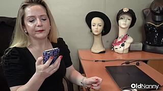 Young stud pounds mature nanny's shaved pussy rough in the office