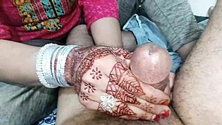 Muslim mistress dirty talks servant into handjob massage with monster cock