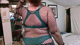 Dawnskye1962 strips blue bra thong fishnets with dirty talk and sweet kisses!
