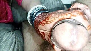 Muslim mistress dirty talks servant into handjob massage with monster cock