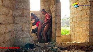 horny ebony bent over fucked rough by bricklayer creampie