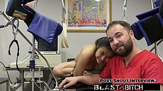 Patient Raya Nguyen kneels to suck doctor's cock before missionary hospital pounding
