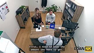 our loan interview turns into me fucking manager while husband watches