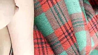 my shy neighbor sneaks under the blanket to lick my pussy so good