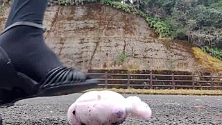 japanese crossdresser crushes soft toys in wild asian fetish play