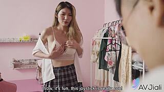 sexy blonde chinese li zhiyan moans loud riding boyfriends cock in steamy doggystyle session