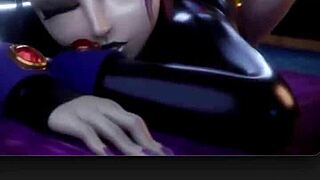 thicc widowmaker twerks fat ass on halloween while mercy rides raven cock