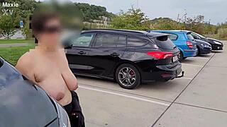 curvy milf wife flashes huge saggy tits on busy street