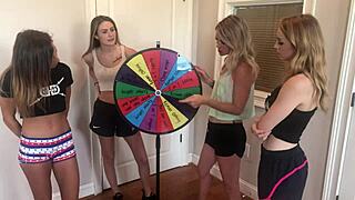 four girls rip clothes in wild wedgie striptease wheel! 😈🍑