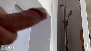 caught jerking off to showering milf's huge juicy meaty pussy lips then licking her dripping wet cunt close up before fucking hard