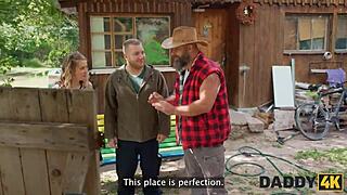 czech blonde slut cheats with stepdaddy on ranch for outdoor shaved pussy hammering
