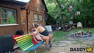 czech blonde slut cheats with stepdaddy on ranch for outdoor shaved pussy hammering