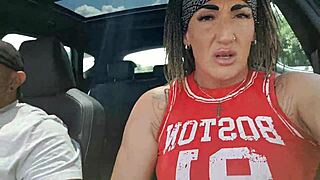 i flash my huge tits and fuck my wet pussy in the car