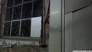 Useless bound slut whipped tied submissive in warehouse for hardcore bdsm humiliation