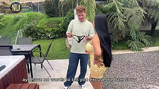 omg this cute peruvian maid with big ass got fucked hard by huge cock in the backyard
