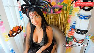 Sexy Brazilian Carnaval Cosplay Girl Dirty Talks JOI with Samba Moans and Cum in Mouth Finish