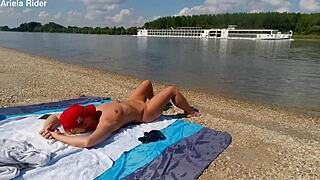 Ariela Rider flashes shaved pussy publicly on Danube bank, wanna watch?