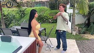 omg this cute peruvian maid with big ass got fucked hard by huge cock in the backyard