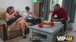 oh man the virtual game with vip4k ends in real daddy cumshot on her...