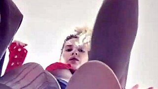 hot teen elza kom gags on dildo in lingerie with braces and heels