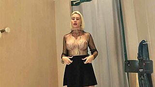 Young Blonde Flashes Big Puffy Tits in Fitting Room Craving Fuck