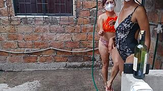 the whores kick back in their country house bath groping tits and vaginas sensually