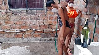 the whores kick back in their country house bath groping tits and vaginas sensually