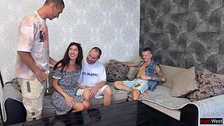 Public pickup turns into rough gangbang with double penetration and triple cumshots