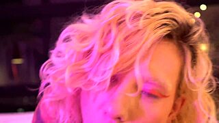 A busty blonde pornstar sneaks backstage for a teasing blowjob and handjob on those tattooed feet.
