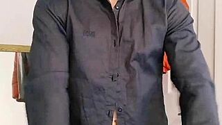 english bull strips shirt jeans revealing muscular body close up