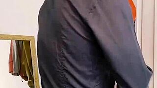 english bull strips shirt jeans revealing muscular body close up