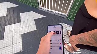 controlled her toy at building entrance after bar fun 🍆🔥 bbw outdoor