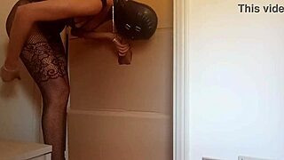 i suck cock through gloryhole in nylon catsuit then swallow cum