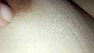 i squeeze her big natural tits till warm milk sprays from brunette nipples