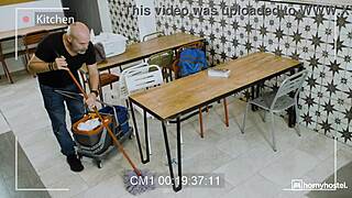 you won't believe this squirting brunette fucking so close to getting caught by the janitor!