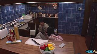 Old Man Eats Young Asian's Hairy Cunt in Kitchen with Big Clit