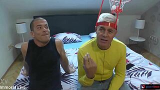 football fans dive into bisexual threesome with stepson's massive cock